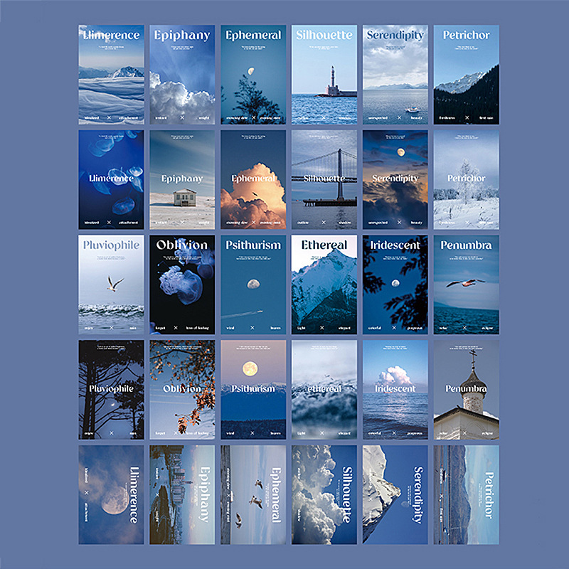 30 Nordic Postcards ins Dormitory Decoration Wall Stickers Cards White Cardboard Scenery Stitching Painting Jewelry Box Photos