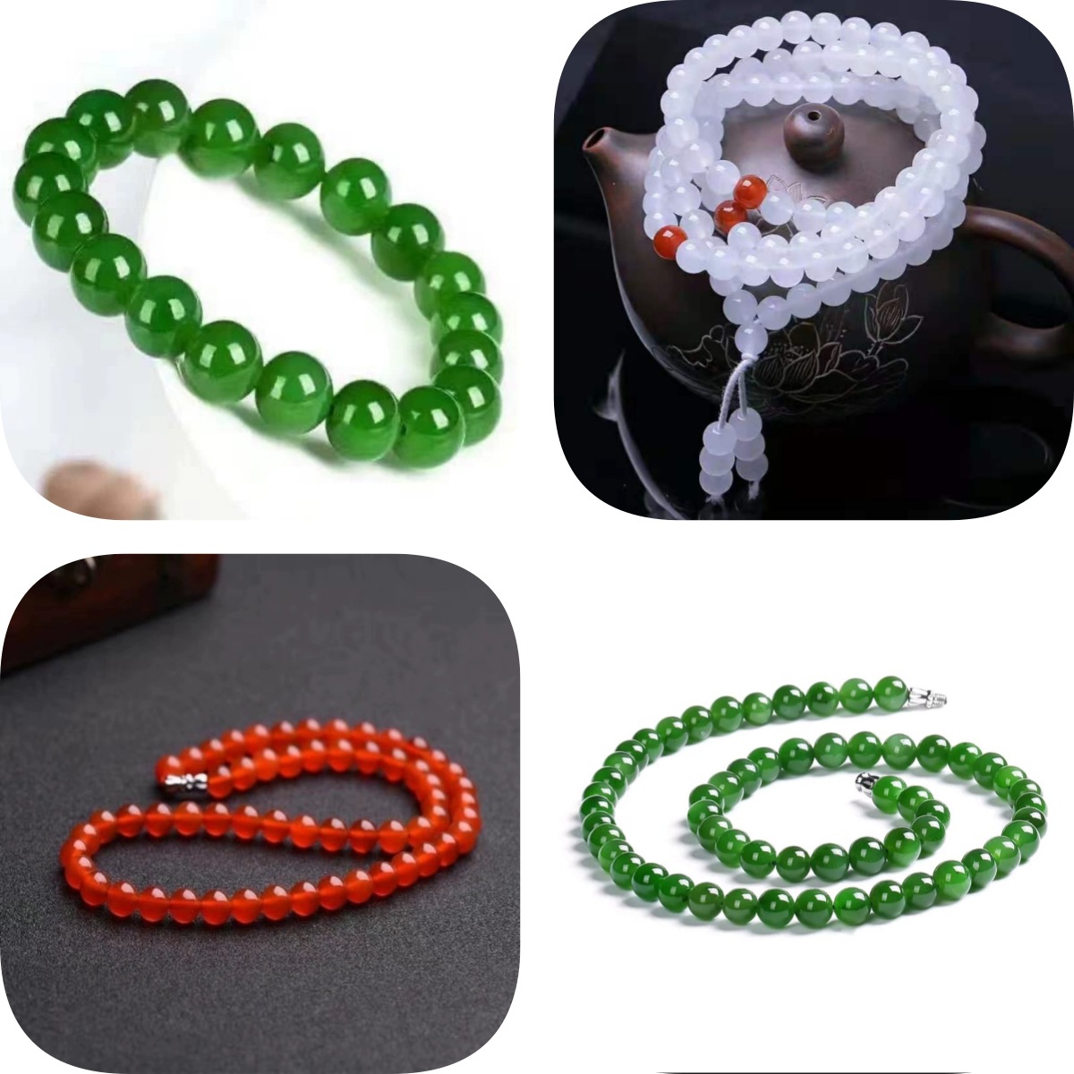 仿白玉单圈手串碧绿108颗佛珠长款项链男女同款项链直播地摊福利