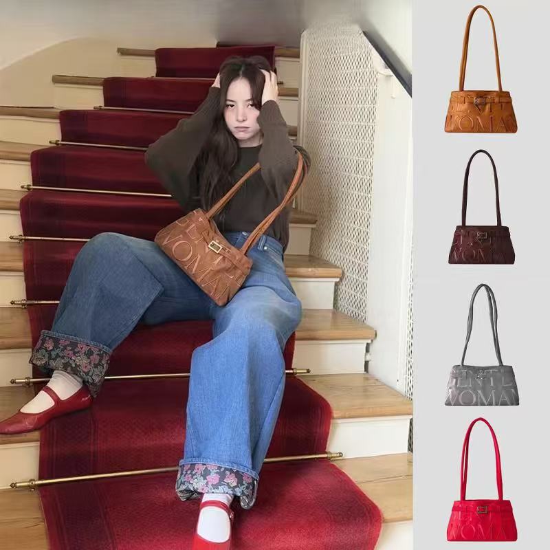 Thailand Gentlewoman Niche Design Armpit Bag Women's 2025 New Suede Embroidery Letter Shoulder Bag