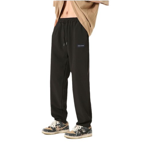 Men's Ice Silk Thin Fit Loose Straight Leg Casual Pants 2025 Summer Plus Size Trendy Sporty Breathable Korean Style
