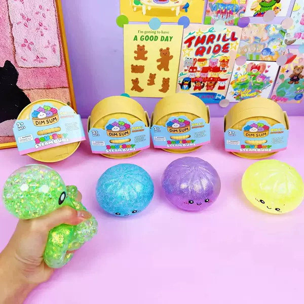 8.5 Gold Powder Beads Big Bun Cartoon Expression Squeeze Toy Blind Box Pull Toy Light-Up Simulation Xiaolongbao Toy