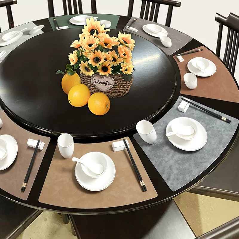 现货复古扇形皮革餐垫高档酒店餐厅西餐垫高级感牛皮隔热垫餐具垫