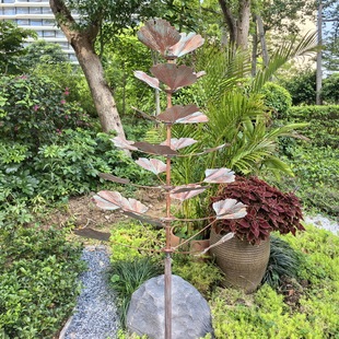 Gold Medal Classical Ginkgo Tree 7-Layer Windmill Courtyard Decoration Metal Iron Outdoor Crafts Ornaments