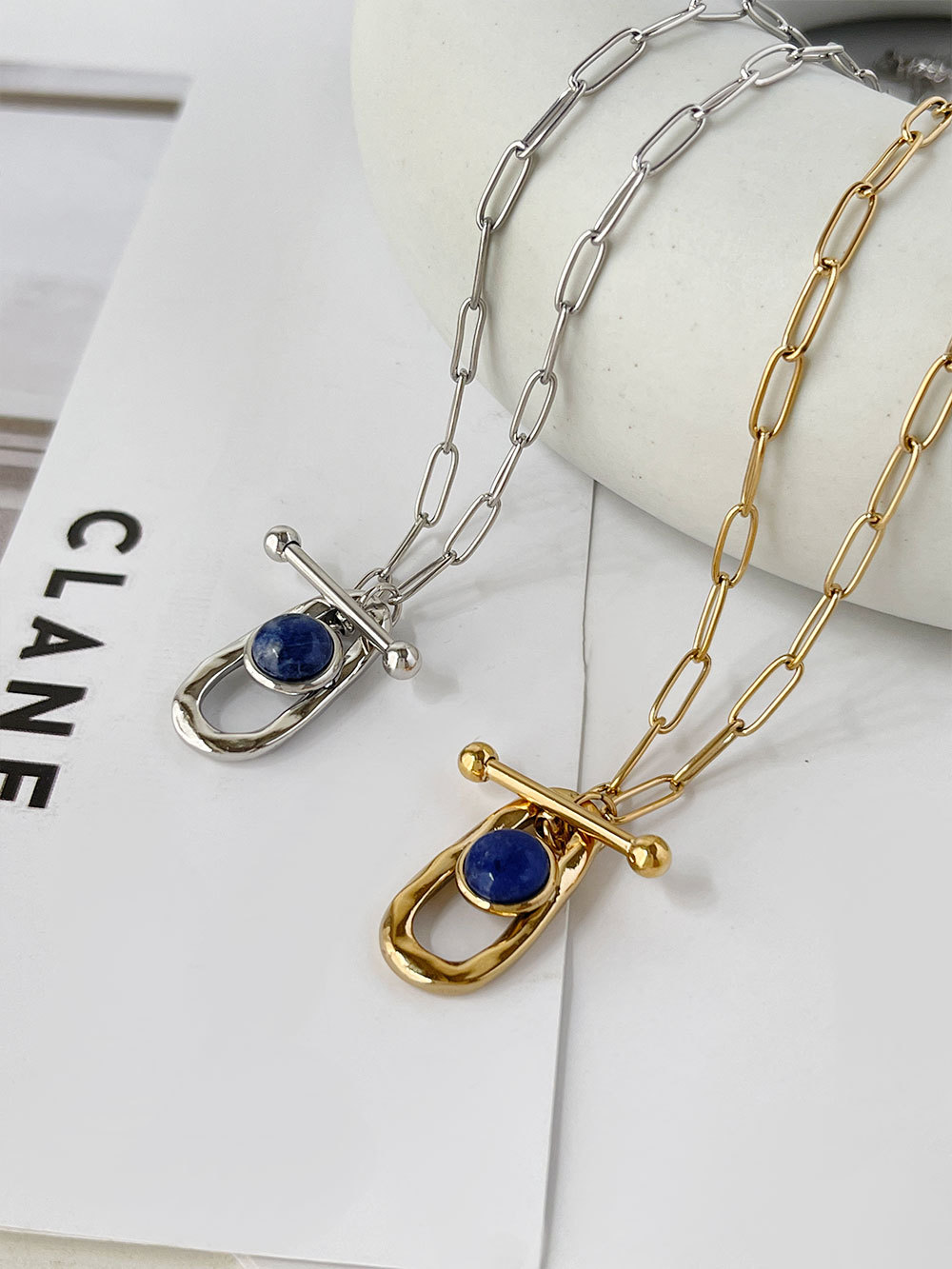Simple Style Irregular Stainless Steel Lapis Lazuli Plating Pendant Necklace 1 Piece