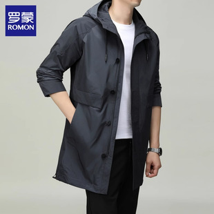 ~Romon Mid-Length Windbreaker Men's 2025 Spring New High-End Trendyy Casual Hooded Jacket