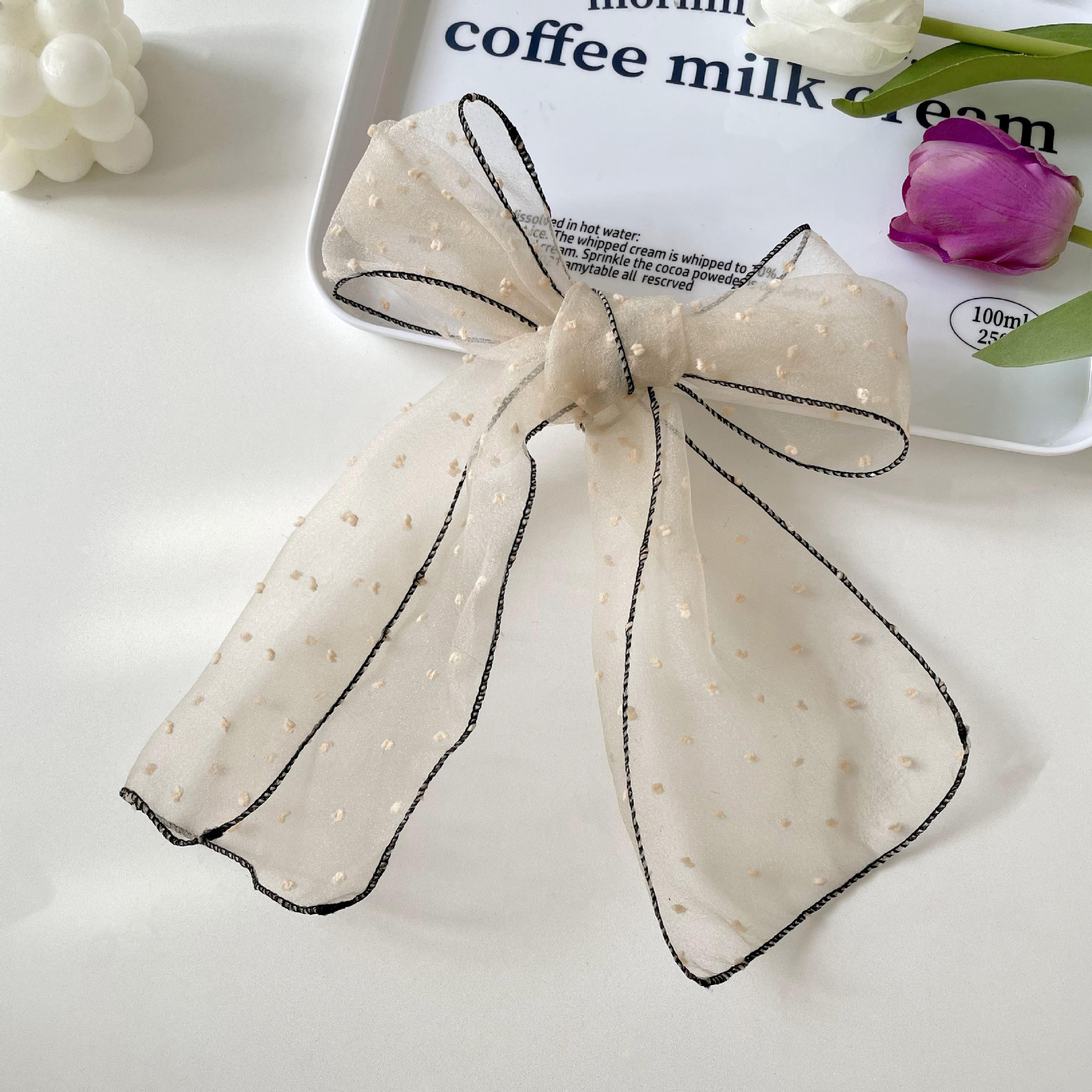 Nuevo verano cubierto de organza Polka Dot moda todo partido pequeña bufanda arco color sólido simple bufanda pequeña decorativa