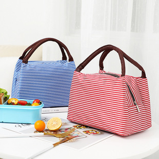 In stock Oxford cloth waterproof aluminum film picnic bag striped lunch box bag Taiwan Bento handbag factory outlet