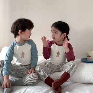2023 Autumn New Korean style children's home wear suit boys and girls underwear autumn clothes long pants pajamas two-piece set