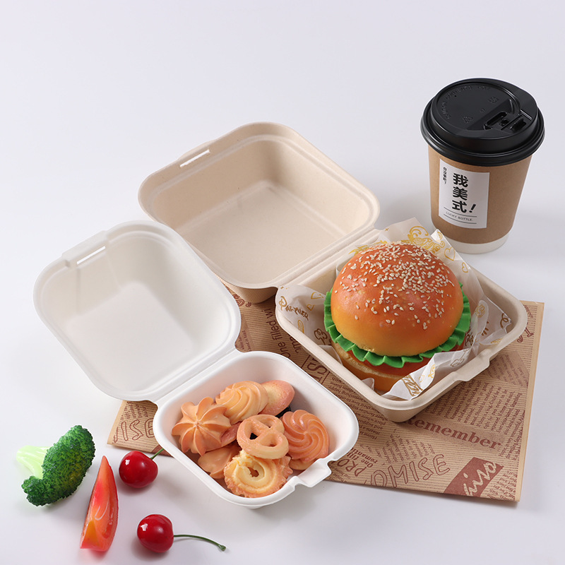 使い捨てのパルプの食事の箱のハンバーガーの箱は分解してロックすることができます。|undefined