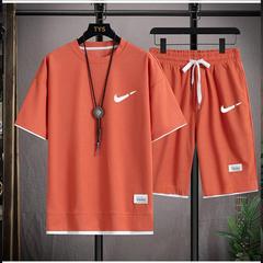 ワッフルTシャツ香港風メンズフェイクツーピーススーツカップルゆったりトレンド大きいサイズ5点パンツアウトドアカジュアル