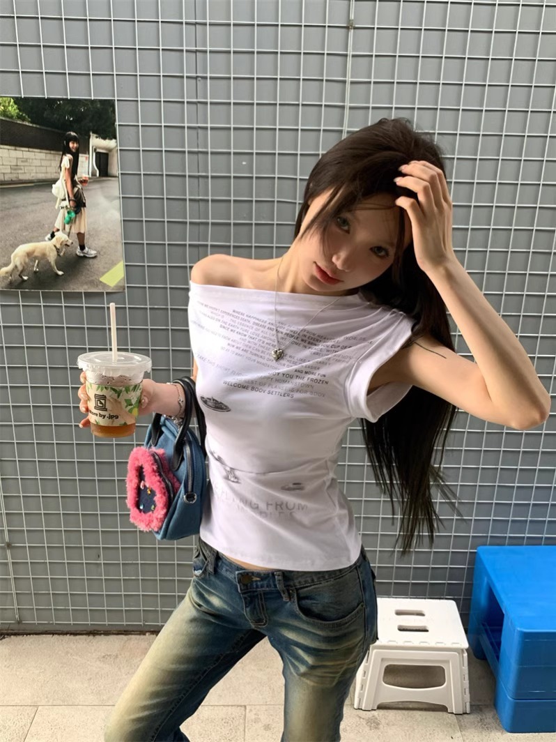 디자인 센스 니쉬 아메리칸 스타일 레트로 불규칙한 빅 티셔츠 여성용 여름 슬림 슬리밍 스파이스 걸스 아우터 착용 민소매 탑