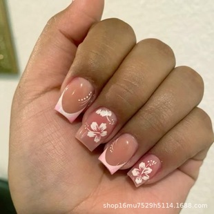 Blush white flowers pure want fresh and lovely white fake nails finished wholesale wearable armor removable cross-border