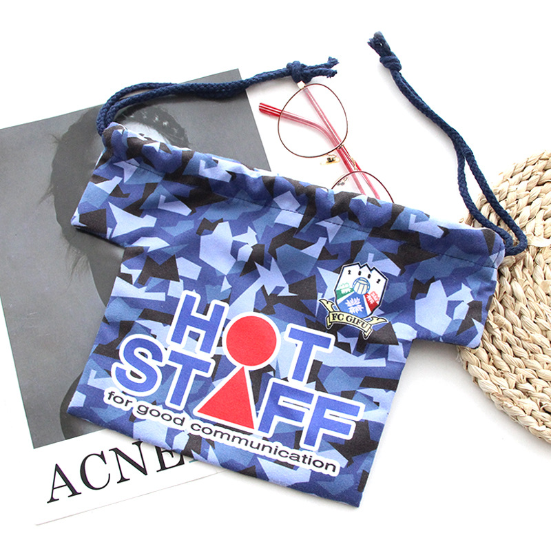 布袋新款缝制袋子收纳袋棉布束口袋抽绳迷彩印花LOGO图案现货