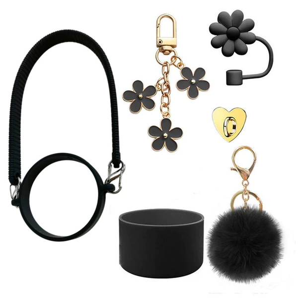 Seven-piece cup ring and rope set black