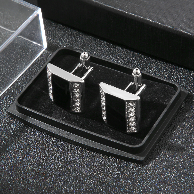 Nuovi gemelli rettangolari in cristallo di diamante Gemelli per camicia alla moda con diamanti neri_voghion.com