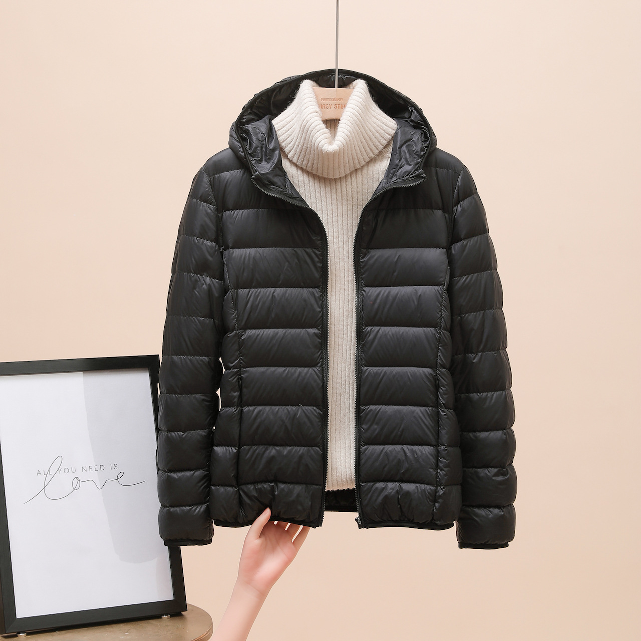 With hood, black