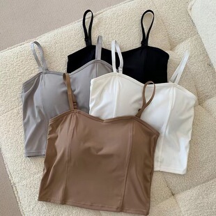 Thick chest pad small chest Big Ice Silk thin shoulder strap beauty back camisole girl push up underwear anti-exposure outer wear