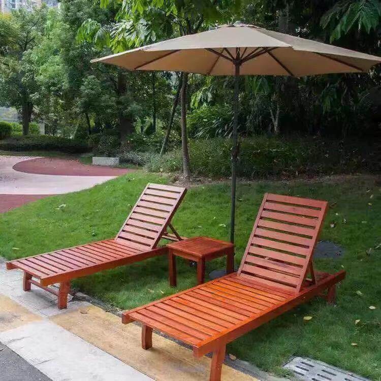 Silla de playa al aire libre de plástico de aluminio de madera maciza mesa de té piscina ajustable silla plegable cama de spa image 19