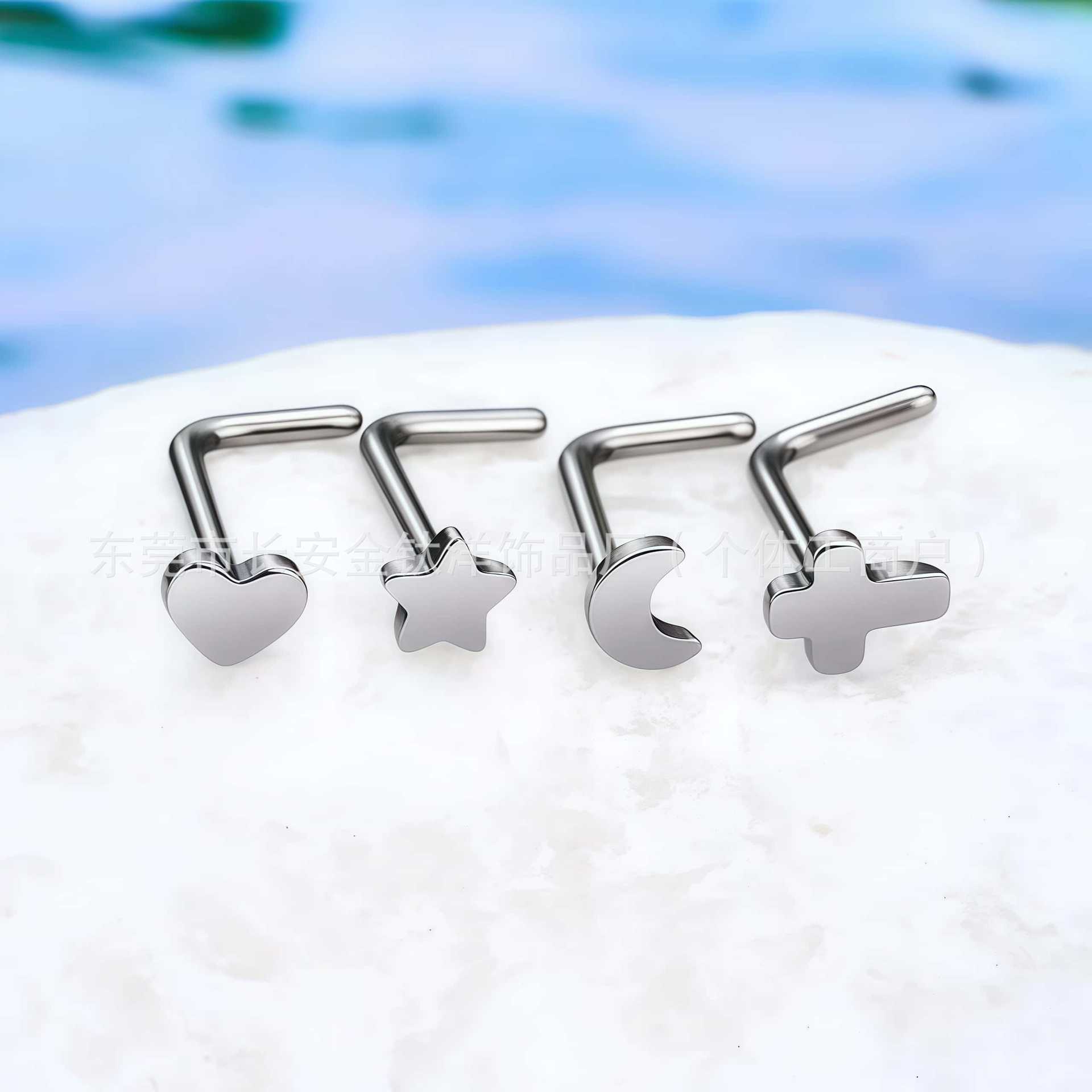 F136 Titanium Heart Star Moon Cross Pin 7-Shaped Nose Nail Lip Nail G23 Titanium Alloy Piercing Jewelry detail image 7