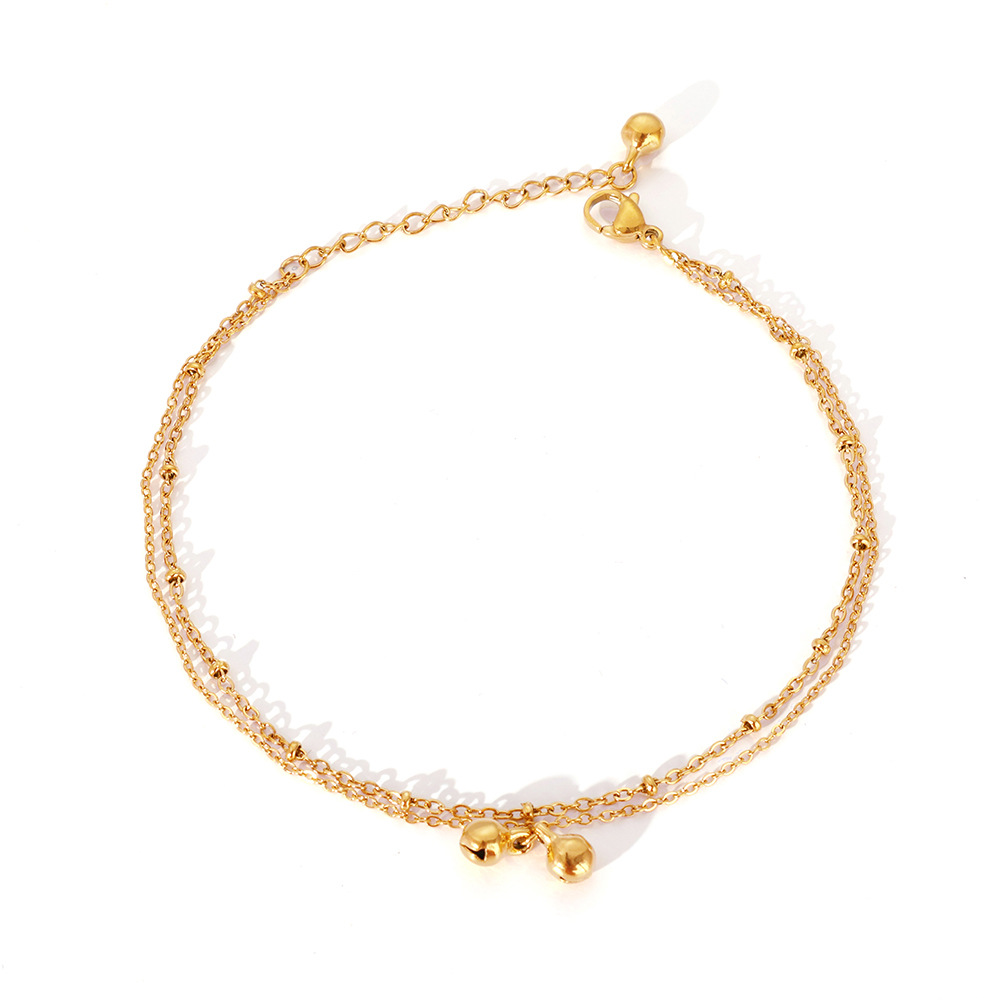 INS transfronterizo acero inoxidable 18K playa estilo simple doble campana tobillera impermeable joyería de mujer al por mayor