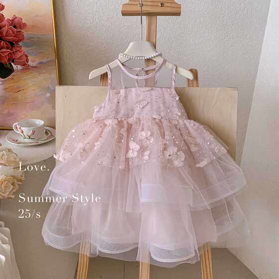 2025 Summer New Girls Princess Dress Three-dimensional Butterfly Mesh Vest Children's Dress dress Super Fairy