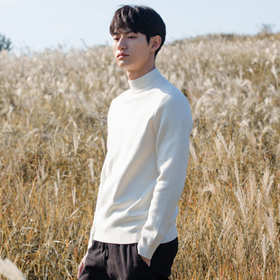 Men's Korean-style Black White Turtleneck Sweater Spring and Autumn New Half-turtleneck Base Sweater fleece-lined Trendy