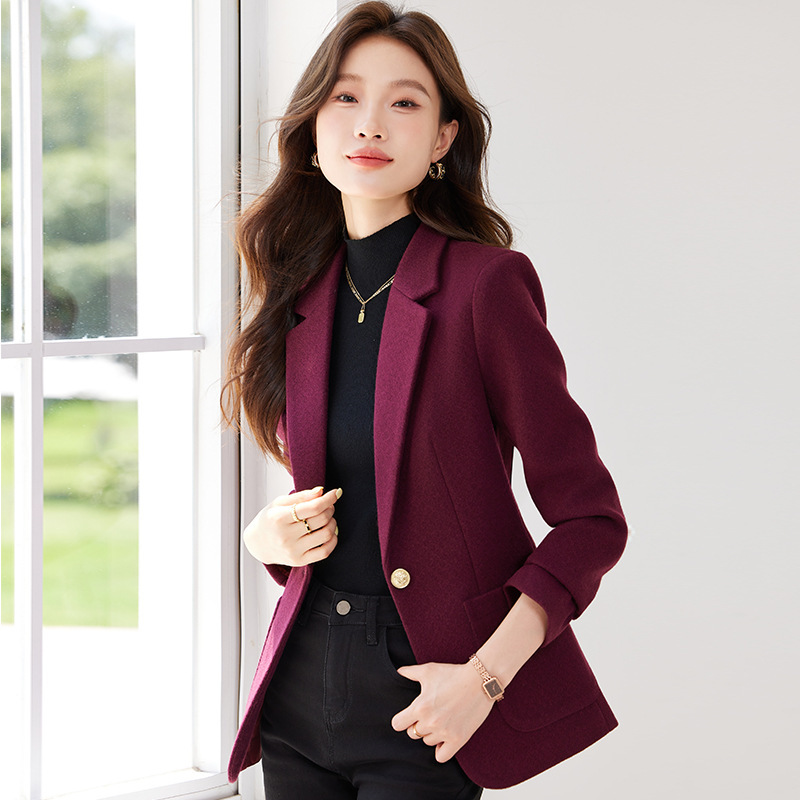 Dark Purple Woolen Suit Jacket for Women Winter and Autumn 2025 New High-End Elegant Casual Small Suit Top Dark Purple Woolen Suit Jacket for Women Winter and Autumn 2025 New High-End Elegant Casual Small Suit Top