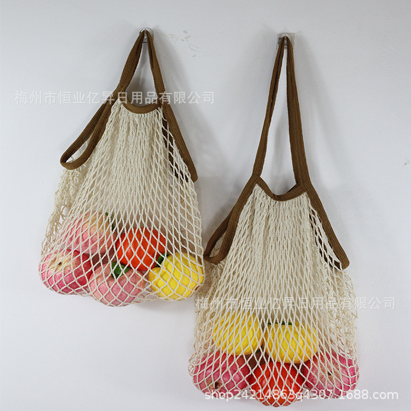 Bolsa de malla de algodón portátil al por mayor Bolsa de compras Supermercado Bolsa de malla de verduras y frutas Bolsa de compras Bolsa tejida hueca