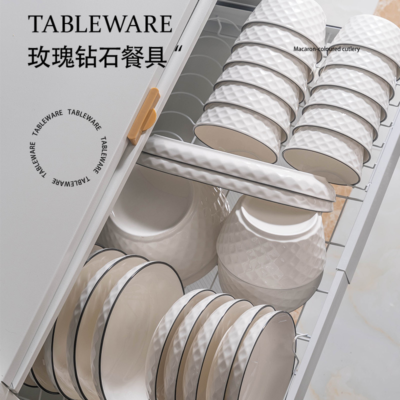 Rose Diamond Series Household New Large Soup Bowl Tableware Set Japanese Soup Ceramic Bowl for Dormitory Students Rose Diamond Series Household New Large Soup Bowl Tableware Set Japanese Soup Ceramic Bowl for Dormitory Students