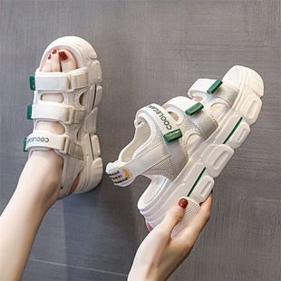 Women's Summer Sports Sandals with Open Toe Platform and Velcro Korean Style Fashionable Roman Beach Sandals for Summer Women