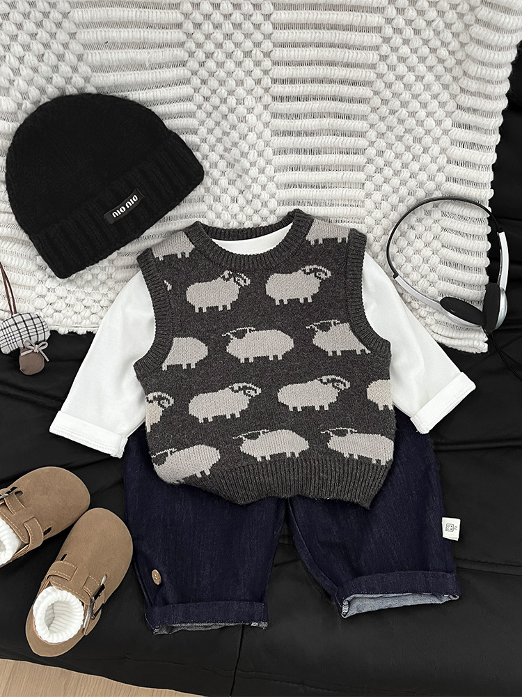 Suéter de niño nuevo estilo primavera y otoño estilo extranjero bebé moda bordado chaleco de punto guapo bebé chaleco pequeño