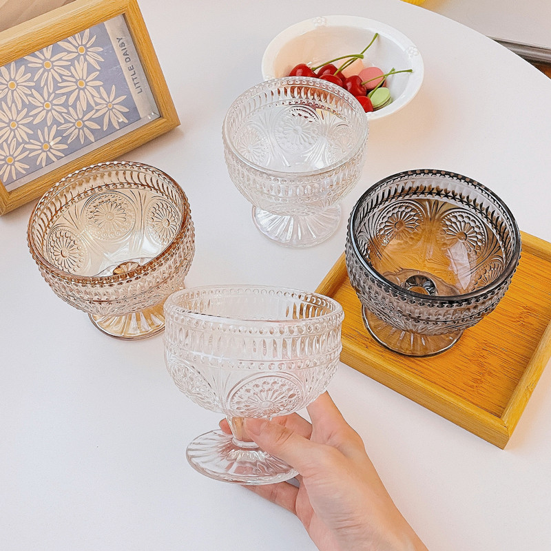 Ins Sunflower Shorty Foot Glass Cup Internet Celebrity Ice Cream Cup Yogurt Bowl Pudding Cup Dessert Bowl Fruit Snack Bowl