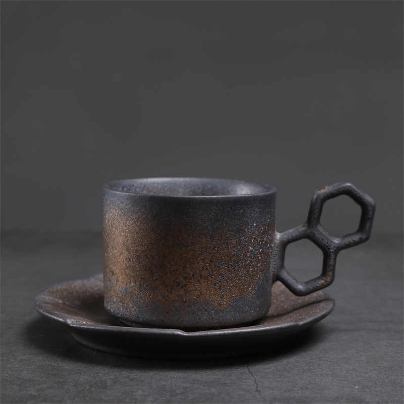 Estilo japonés vintage de cerámica taza de café y platillo traje creativo regalo taza de té de la tarde taza de café de gres