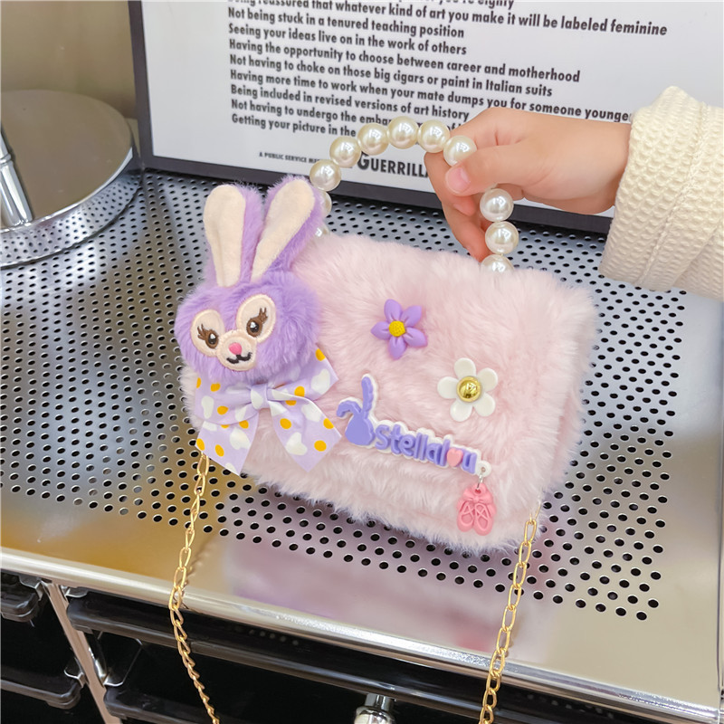 Chanel estilo princesa flor accesorios bolsa conejito bolso de hombro del niño Bolsa de felicitación de Año Nuevo estilo coreano bolsa de mensajero de los niños de dibujos animados