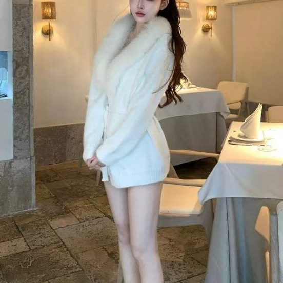 DoggyQiMn轻奢系/羊绒手感巨垂顺大衣&狐狸毛领阿尔巴卡羊驼毛衣