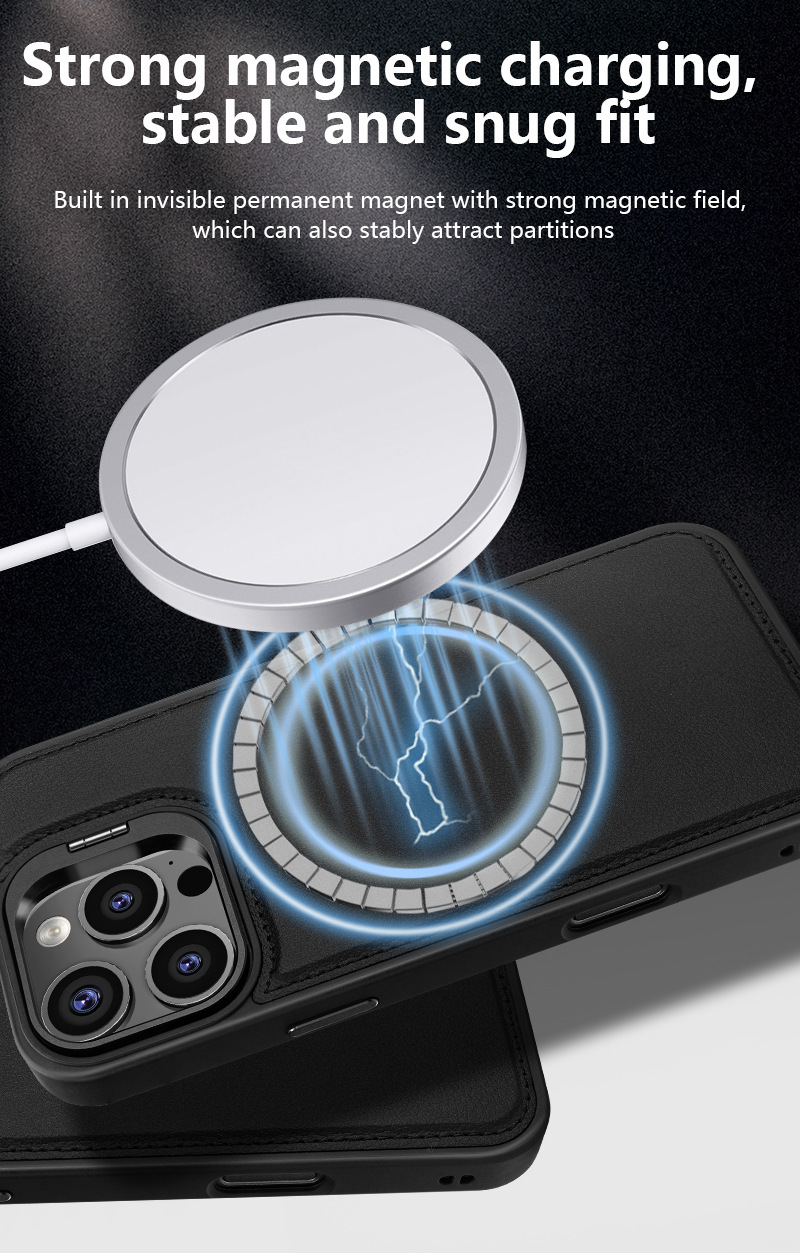 Ốp lưng điện thoại Apple 16 Pro Max có kẹp thẻ MagSafe, bảo vệ chống sốc viền dày — đen, xám, màu nâu, màu xanh chi tiết 8