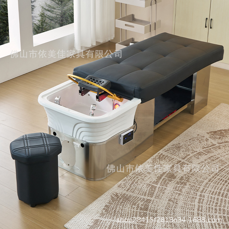 Cama de acero inoxidable para lavado de cabello, sala de peluquería, cama de tratamiento de cabello, fumigación de agua de circulación, cama de cuidado de cabello, masaje, cama de lavado de agua
