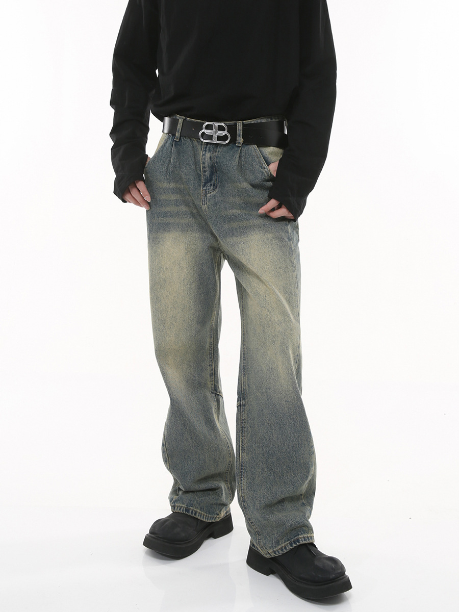 Mtlclothes ropa de Hombre | 2023 otoño americano nicho vintage washed High Street drapeado jeans Loose moda