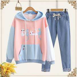 初中学生女秋季装套装2024中学生薄款套装女学院风少女宽松两件套