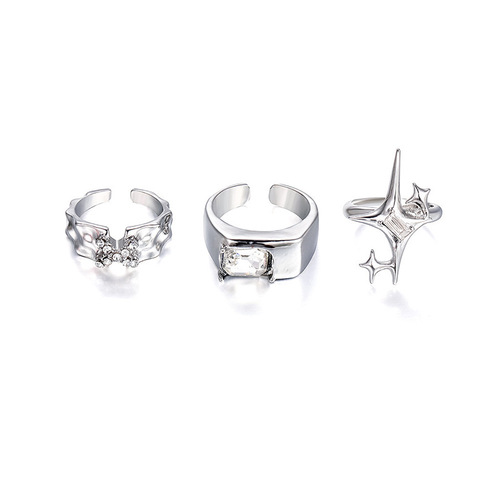 Cross-border new cold wind starburst inlaid zircon ring three-piece set female personality light luxury temperament hand jewelry ring