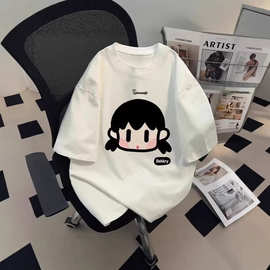 韩系学院风小个子男女童穿搭短袖T恤夏季纯棉卡通小女孩印花上衣