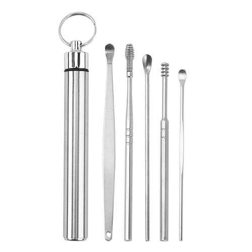 Stainless steel ear spoon set of 6, ear cleaning tool set with spiral extraction, wholesale manufacturer