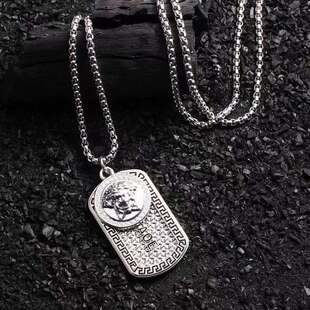 Korean style trendy men's double-layer beauty pendant necklace personalized street hip hop titanium steel chain sweater with factory wholesale