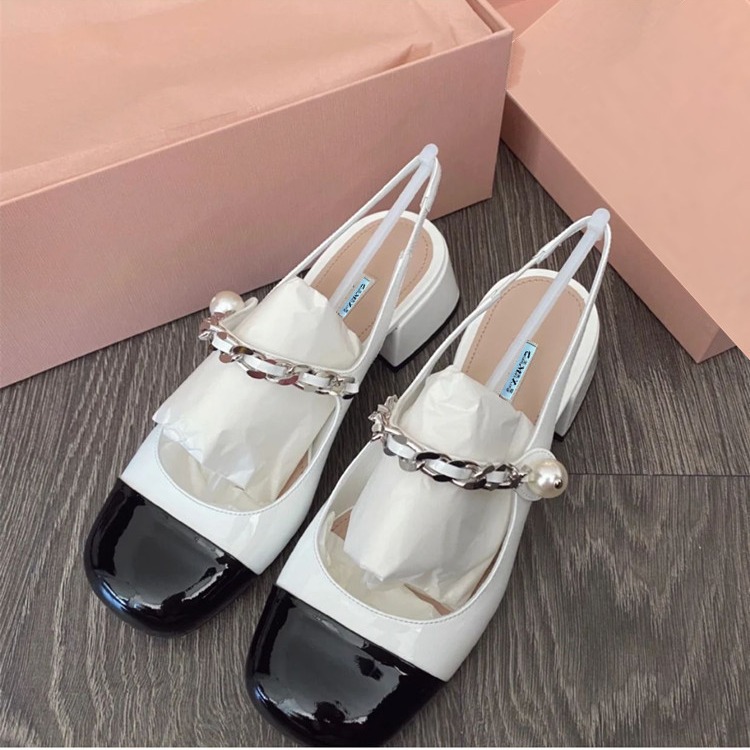 工厂现货2022新款玛丽珍单鞋一字带后空凉鞋粗跟漆皮法式女鞋
