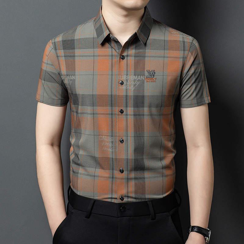 New Style Seamless Printed Men's Short-Sleeved Shirt Mulberry Silk Middle-Aged Clothes Business Casual No-Iron Shirt