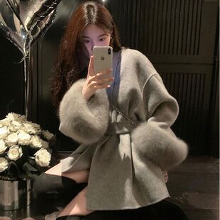 Night and Dublin Double-Sided Cashmere Coat for Women with Fox Fur Cape Woolen Jacket Korean and Japanese Casual Style