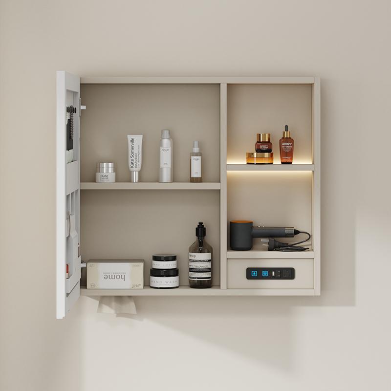 Baño de aluminio espacio único espejo de baño colgado tipo pared luminoso inteligente gran almacenamiento multifuncional enchufe gabinete de espejo de belleza