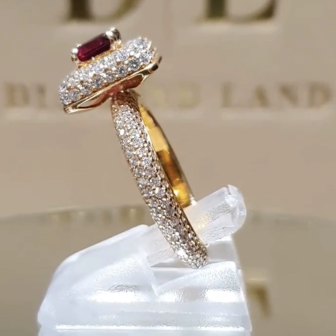 Ruby high-end fashionable wedding ring for beloved, accessory, wish, diamond encrusted, European style