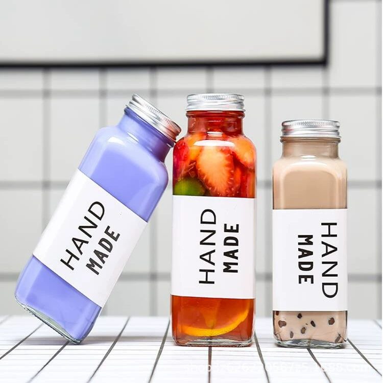 Оптовая бутылка для напитков с соком кофе бутылка чая с молоком фрукты свежее молоко на вынос портативный 350 мл холодный чай стеклянная бутылка