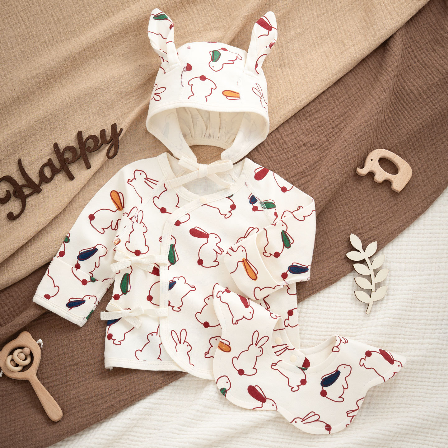 Red-edged rabbit half-back shirt 3-piece set